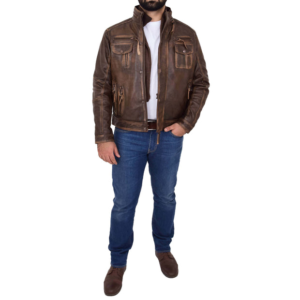 Rust Rub Off Biker Leather Jacket For Men Vintage Rugged Style Coat Mario Full