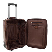 Luxurious Brown Leather Cabin Size Suitcase Hand Luggage Beverley Hills Open