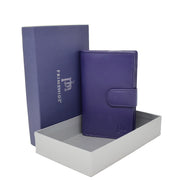 Womens Soft Real Leather Purse Trifold Booklet Clutch AL22 Purple With Box