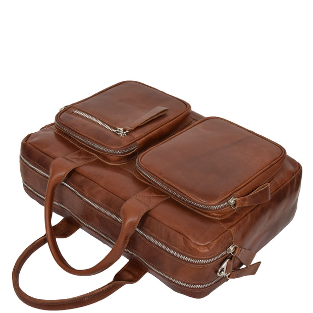 Pure Leather Briefcase Laptop Satchel Office Business Bag Otis Cognac Letdown