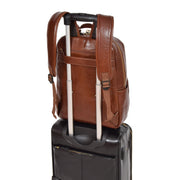 Womens Backpack Chestnut Real Leather Large Travel Rucksack Cora With Trolley