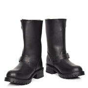 Real Leather Round Toe Buckle Design Biker Boots ATB45H Black Pair 1