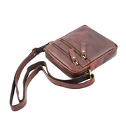 Luxury Brown Leather Unisex Cross Body Flight Bag Small Pouch Sunny Letdown