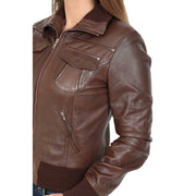 Womens Slim Fit Bomber Leather Jacket Cameron Brown Feature 2