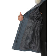 Womens Duffle Leather Coat Detachable Hood 3/4 Long Parka Jacket Mila Sky Blue Lining