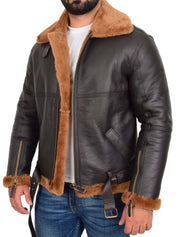 Mens Genuine RAF Sheepskin Flying Jacket B3 Ginger Shearling Tornado Brown