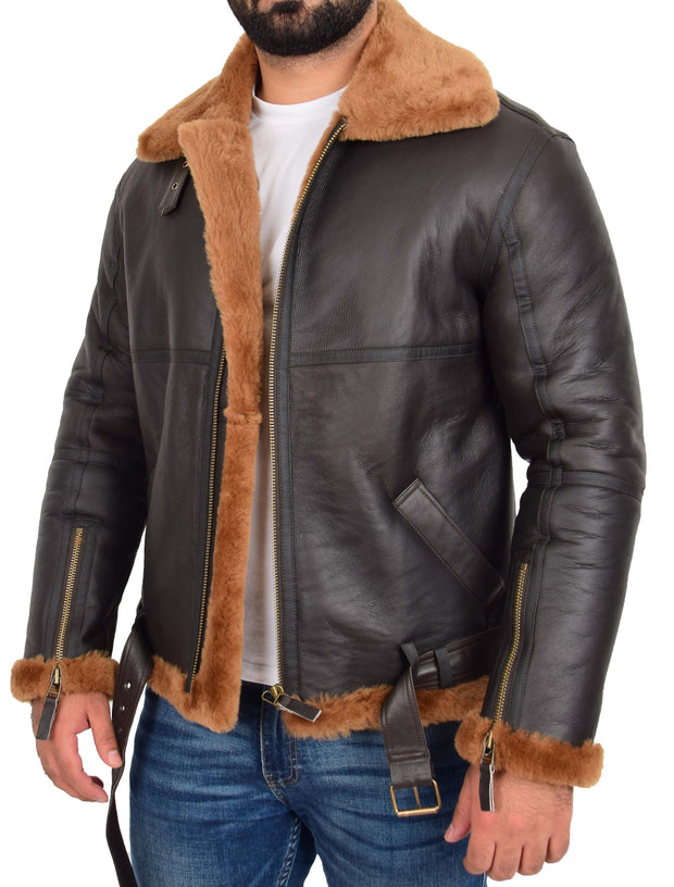 Mens Genuine RAF Sheepskin Flying Jacket B3 Ginger Shearling Tornado Brown