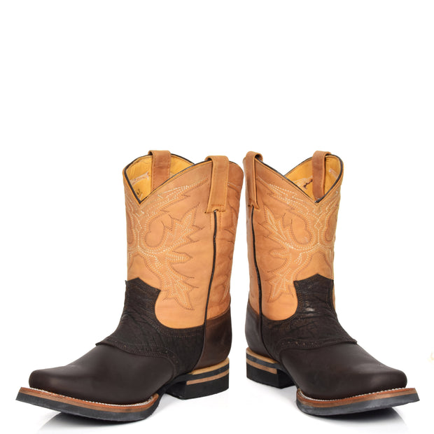 Cowboy Brown Multi Leather Square Toe Western Boots AFB55 Pair 2