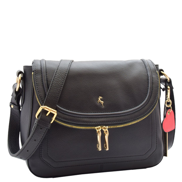 Womens Latest Real Leather Crossbody Bag Casual Messenger Fashion Handbag Clarice Black