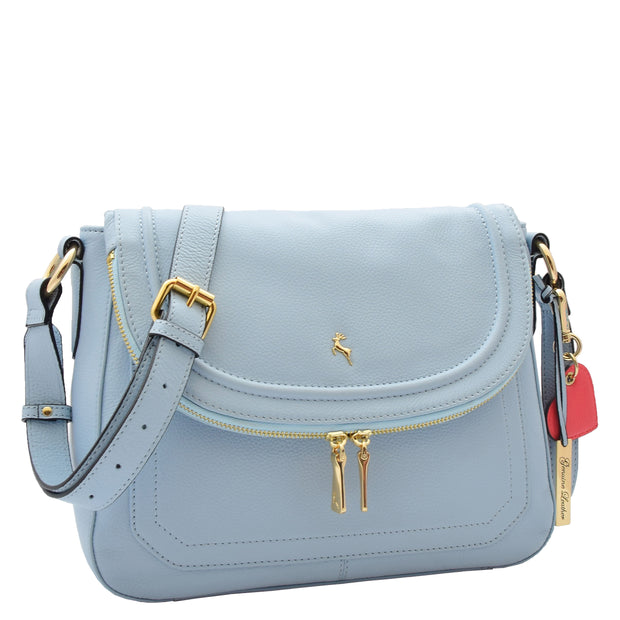Womens Latest Real Leather Crossbody Bag Casual Messenger Fashion Handbag Clarice Sky Blue