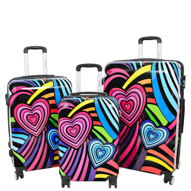 Expandable Hard Shell Multicolour Hearts 4 Wheel Luggage Suitcase