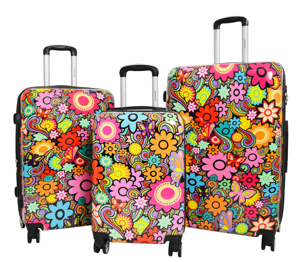 4 Wheel Suitcases Multicoloured Flower Print PC Hard Shell Luggage Lightweight Travel Bags Orchid