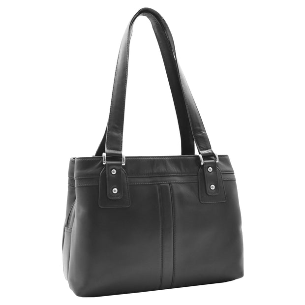 Womens Leather Shoulder Bag Multi Zip Pockets Handbag Polly Black
