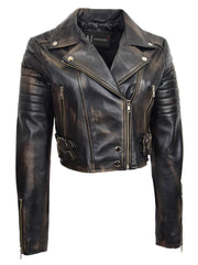 Womens Fitted Cropped Bustier Style Leather Jacket Amanda Rub Off