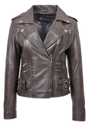 Womens Trendy Biker Leather Jacket Beyonce Grey