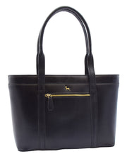 Womens Genuine Cowhide Leather Shoulder Bag Large Shopper Handbag Mazie Black