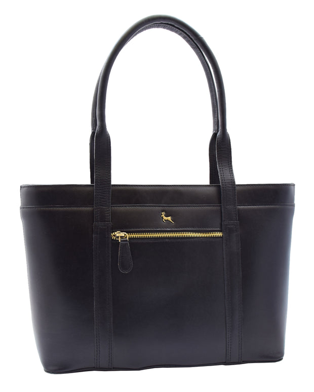 Womens Genuine Cowhide Leather Shoulder Bag Large Shopper Handbag Mazie Black