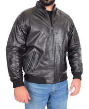 Mens Leather Harrington Jacket Classic Raglan Sleeves Blouson G-9 Dustin Black