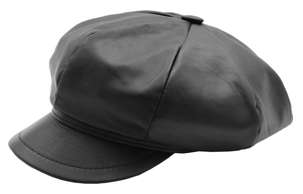 Womens Soft Leather Baker-boy Cap Classic Headwear Lucia Black