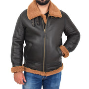 Genuine Sheepskin Flying Jacket For Men B3 Bomber Shearling Coat Thunder Brown/Ginger