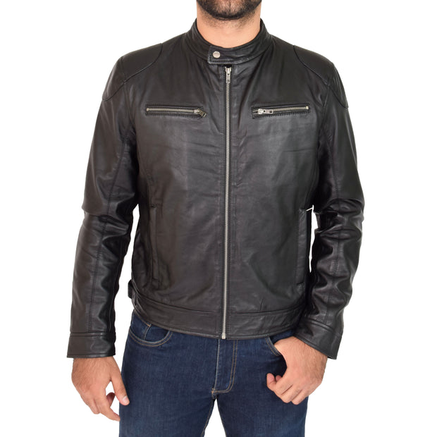 Mens Leather Jacket Biker Style Zip up Coat Bill Black