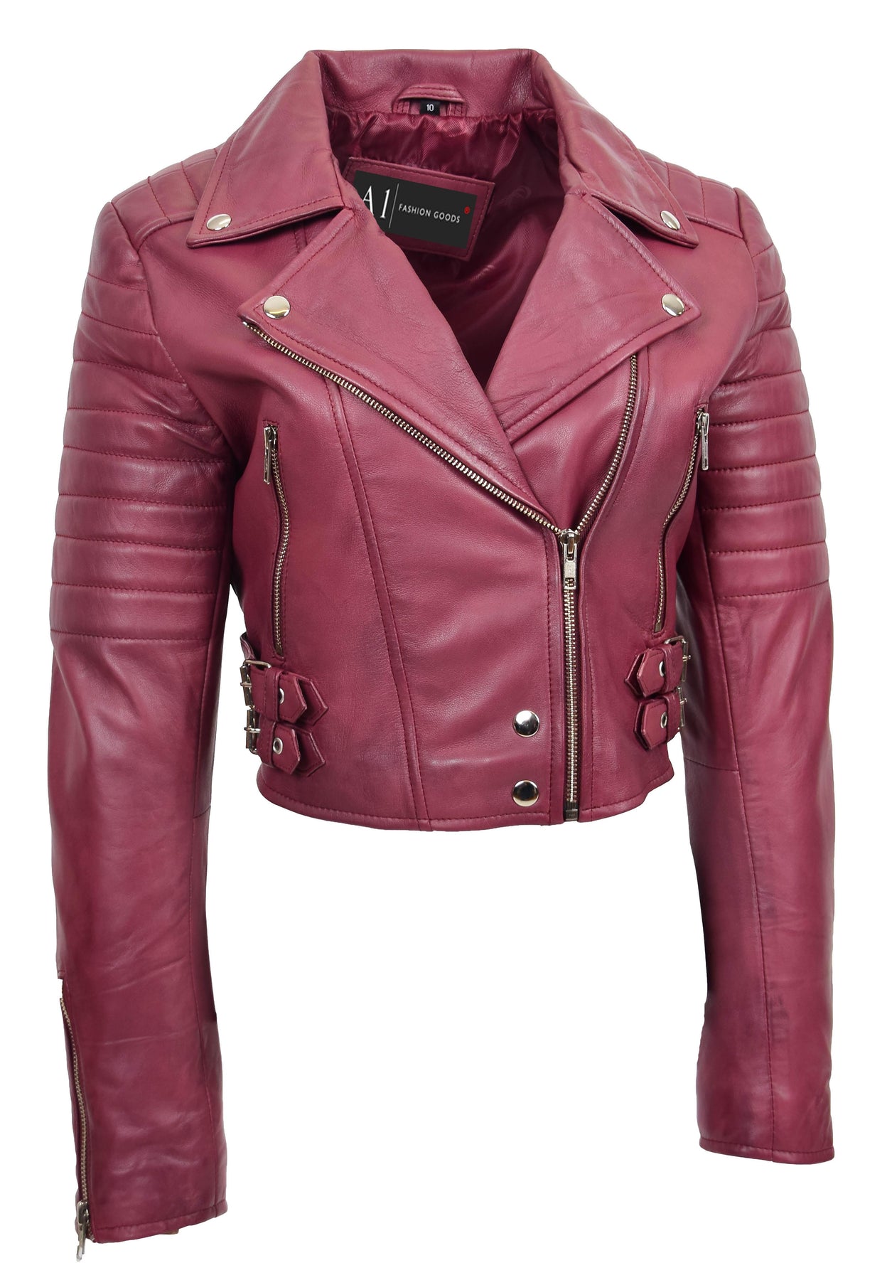 Womens Cropped Bustier Style Leather Jacket Burgundy