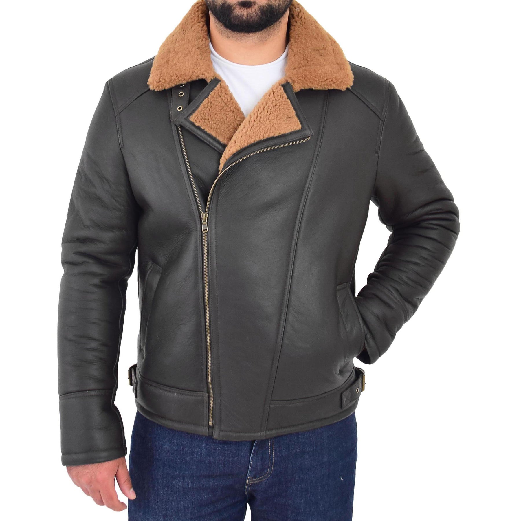 Men Sheepskin Flying Jacket Brown Ginger Shearling A1 Fashion Goods