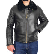 Mens Original Sheepskin Flying Jacket B3 Bomber Aviator Pilots Shearling Coat Raptor Black