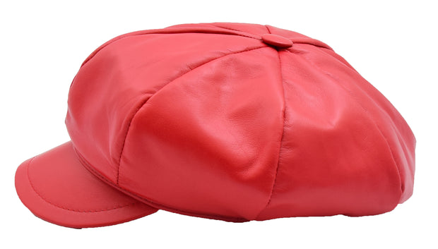 Womens Soft Leather Baker-boy Cap Classic Headwear Lucia Red