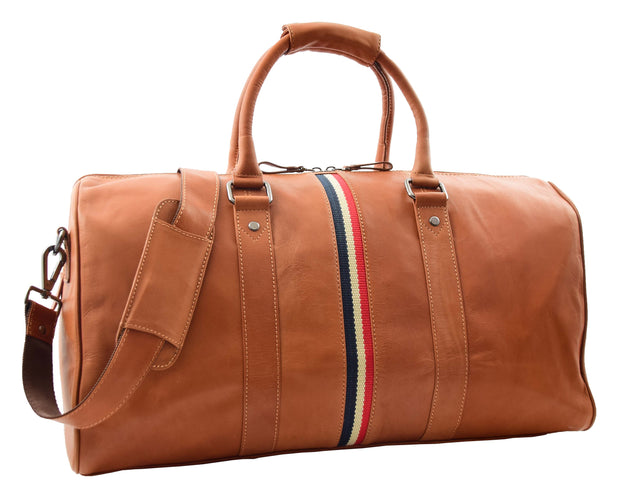Genuine Leather Holdall Sports Weekend Travel Duffle Bag Miami Cognac