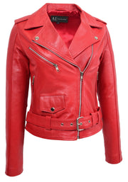 Womens Authentic Soft Leather Biker Jacket Slim Fit Jessie Red