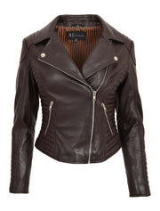 Womens Designer Leather Biker Jacket Fitted Quilted Bonita Brown