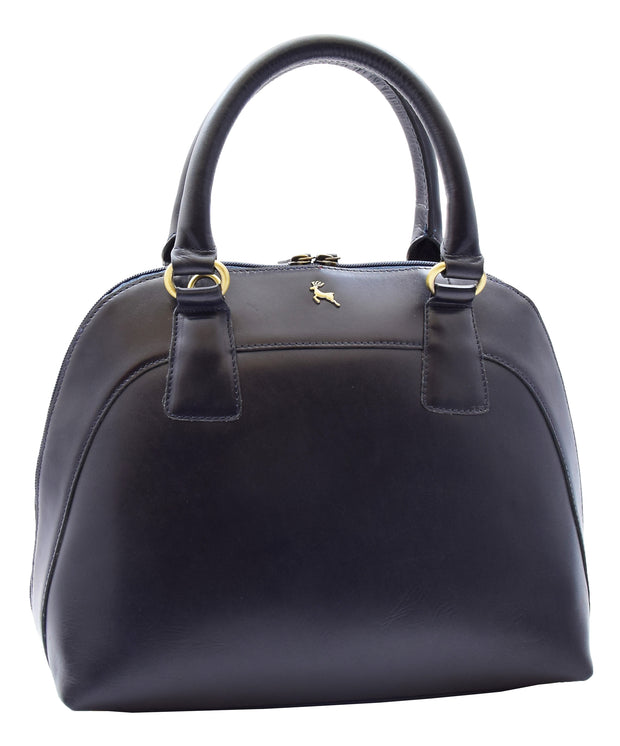 Womens Cowhide Leather Handbag Doctor-style Hobo Bag Ellie Navy