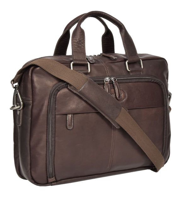 Mens Briefcase Genuine Soft Brown Leather Laptop Business Organiser Bag Pompeii