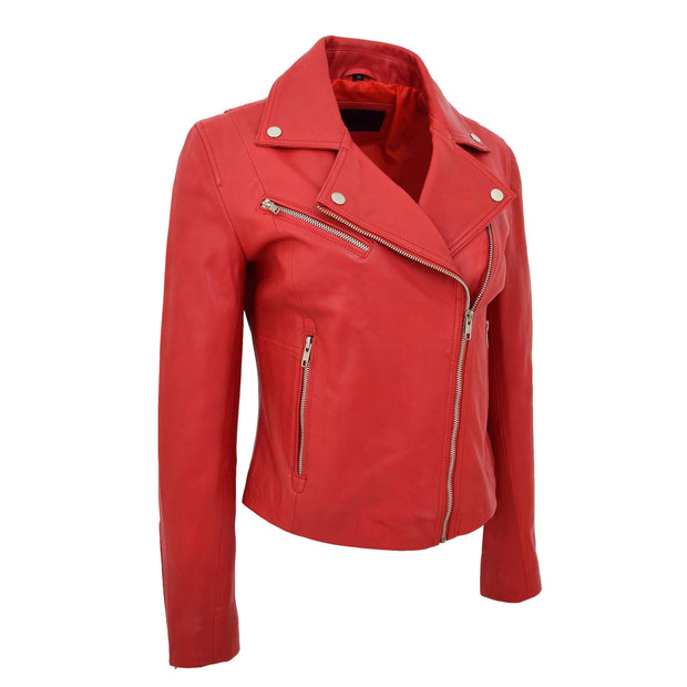Womens Soft Genuine Leather Biker Jacket Slim Fit Coat Julie Red