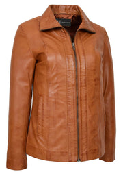 Womens Classic Semi Fitted Biker Real Leather Jacket Nicole Tan