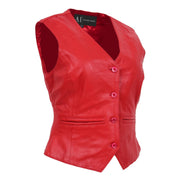 Womens Soft Leather Waistcoat Slim Fit Vest Classic Gilet Katy Red Front