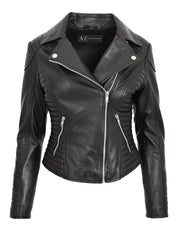 Womens Designer Leather Biker Jacket Fitted Quilted Coat Bonita Black