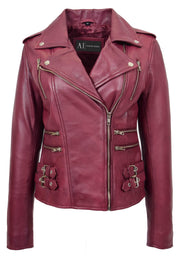 Womens Trendy Biker Leather Jacket Beyonce Burgundy