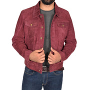 Mens Real Soft Goat Suede Trucker Denim Style Jacket Chuck Burgundy