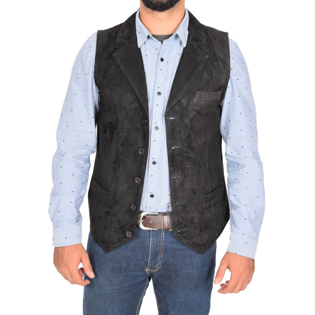 Mens Real Suede Leather Waistcoat Classic Vest Yelek Status Black