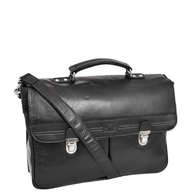 Genuine Leather Briefcase for Mens Business Office Laptop Bag Edgar Black