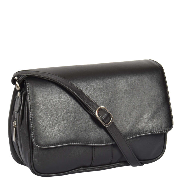 Womens Black Leather Shoulder Messenger Handbag Ada
