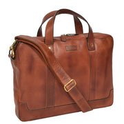 Real Soft Leather Satchel Vintage TAN Briefcase Business Office Bag Rio Front Angle