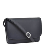 Ladies NAVY Leather Shoulder Bag Flap Over Handbag A190