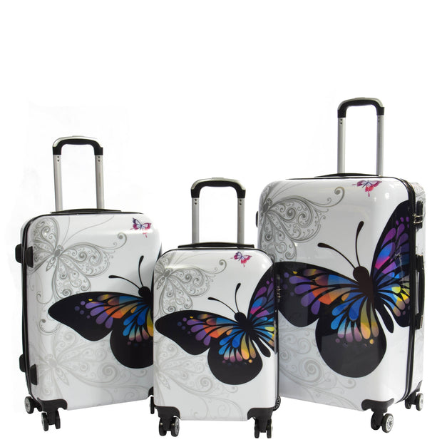 4 Wheel Luggage Hard Shell Lightweight ABS Trolley Bag White Butterfly