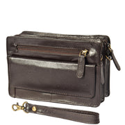 Real Leather Wrist Bag Clutch Travel Organiser Brown A210 With Wrist Strap
