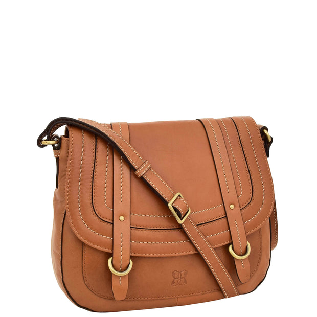 Womens Latest Real Tan Leather Satchel Crossbody Handbag Elanor