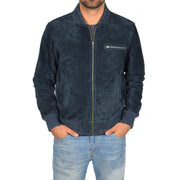 Mens Genuine Suede Bomber Jacket Roco Blue