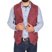 Mens Real Suede Leather Waistcoat Classic Vest Yelek Status Burgundy